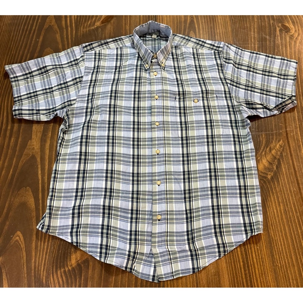 Bugle Boy Original Mens Large Short Sleeve Plaid Button Down Shirt‎ Blue Green - Picture 3 of 6